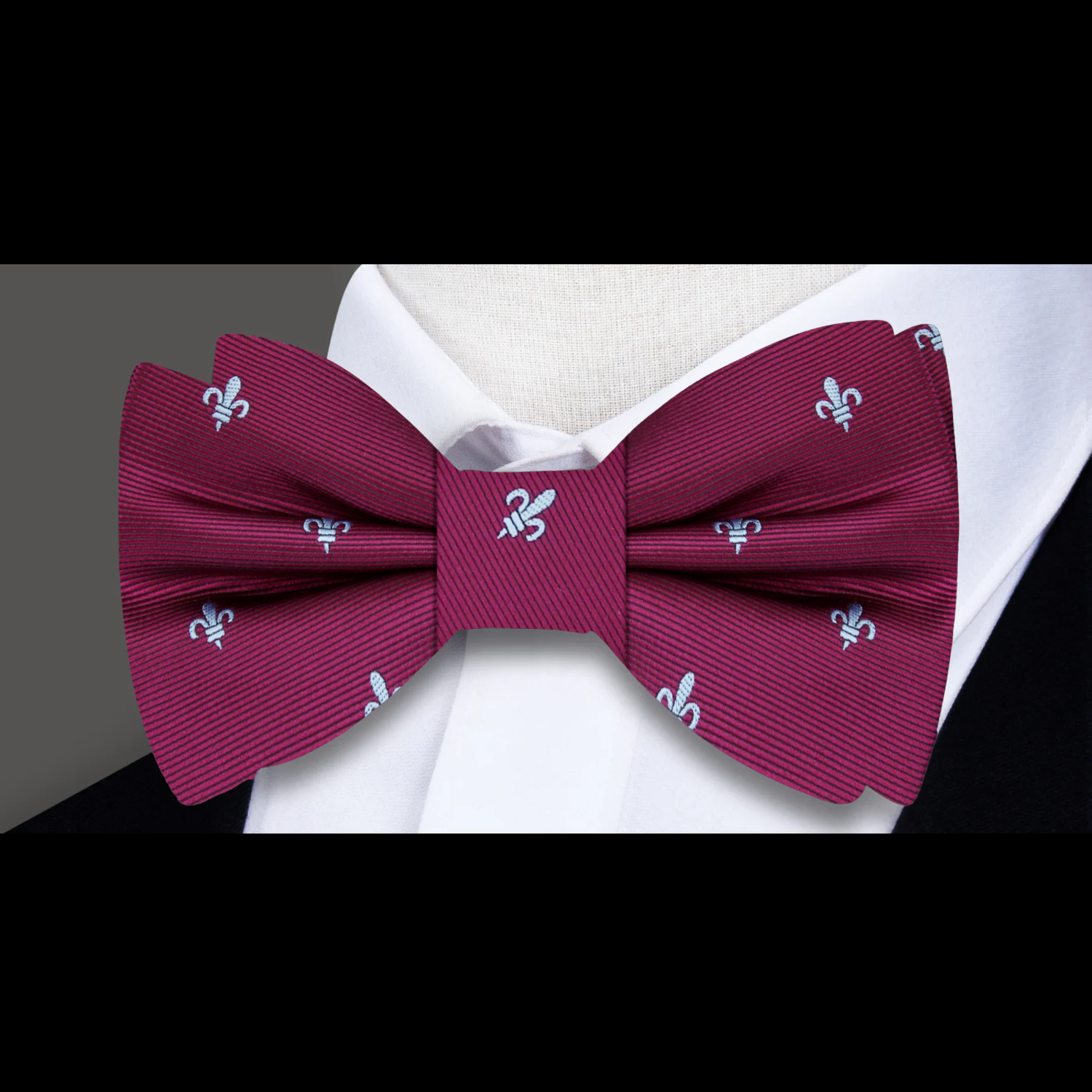 Burgundy, Grey Fleur-De-Lis Bow Tie Single