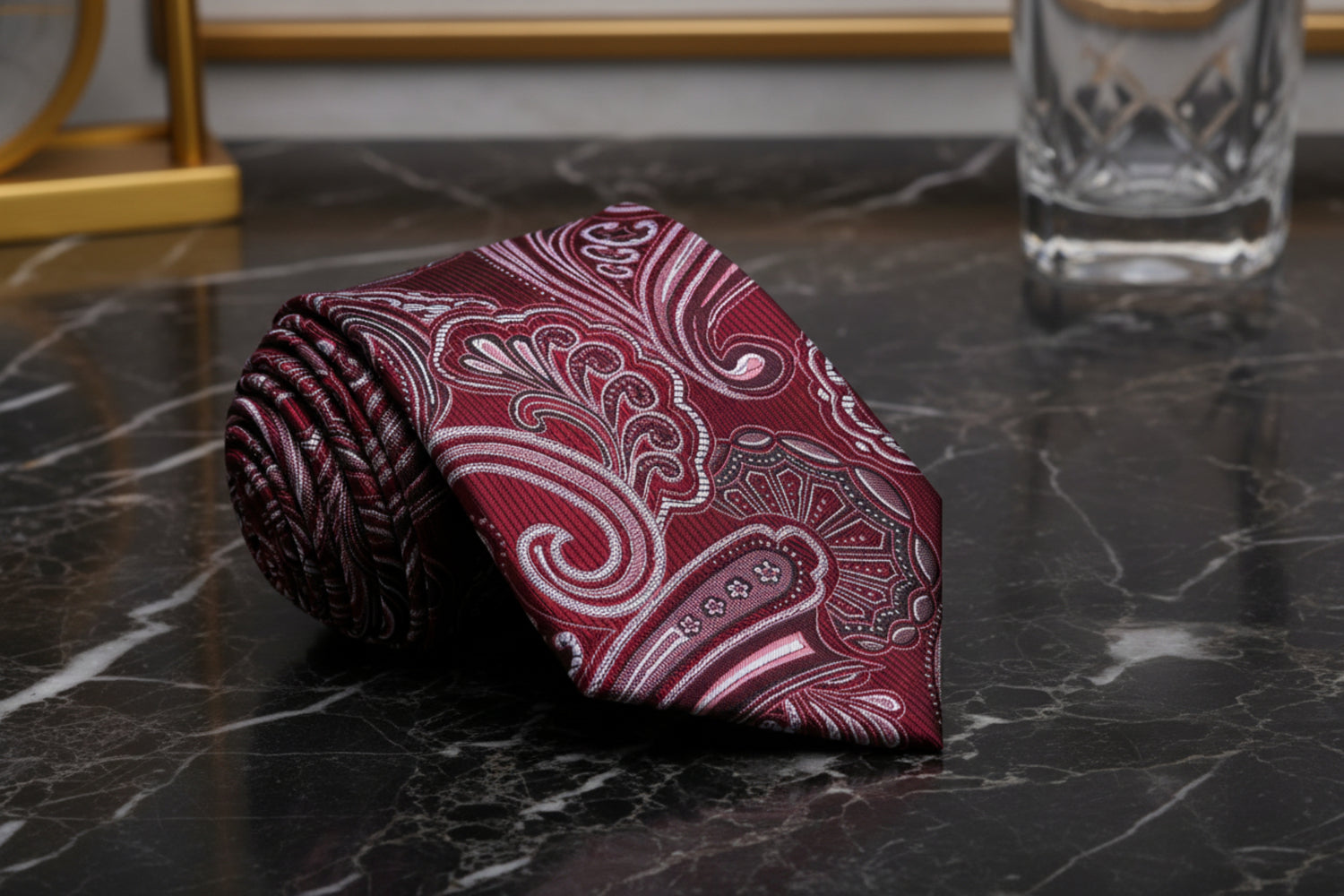 Red paisley patterned tie 