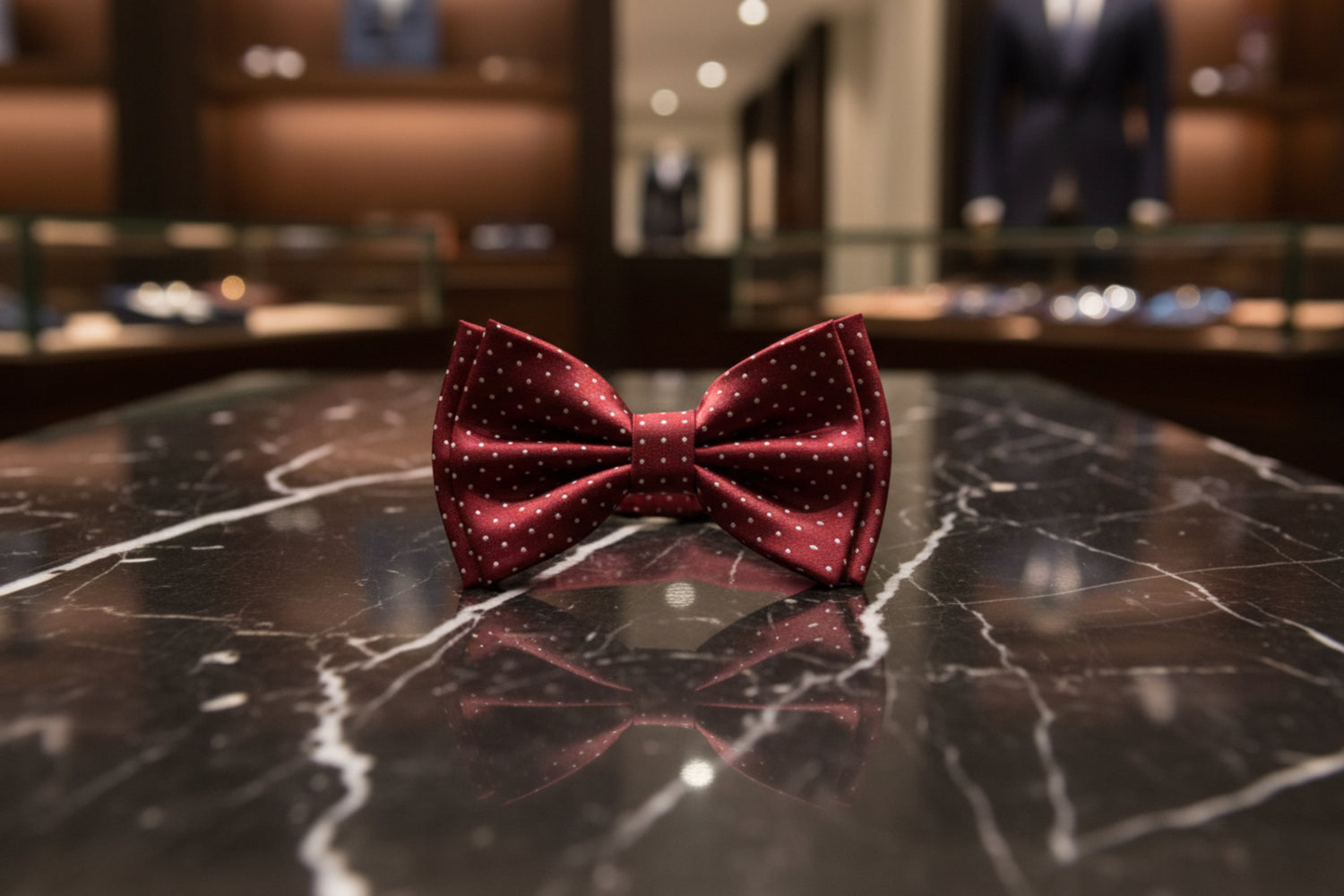 Red bow tie with white polka dots