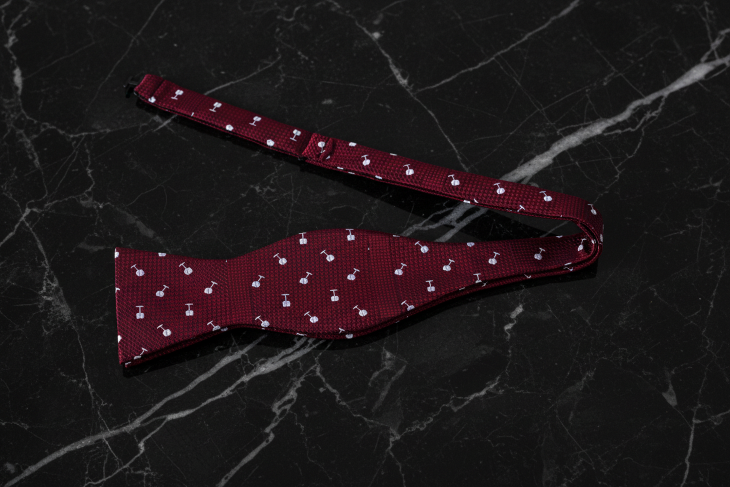 Burgundy, White Wine Glass Bow Tie Self Tie