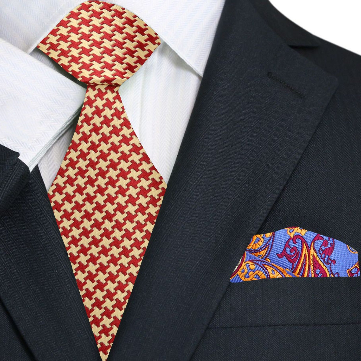 Premium Red and Gold Geometric Tie and Accenting Pocket Square