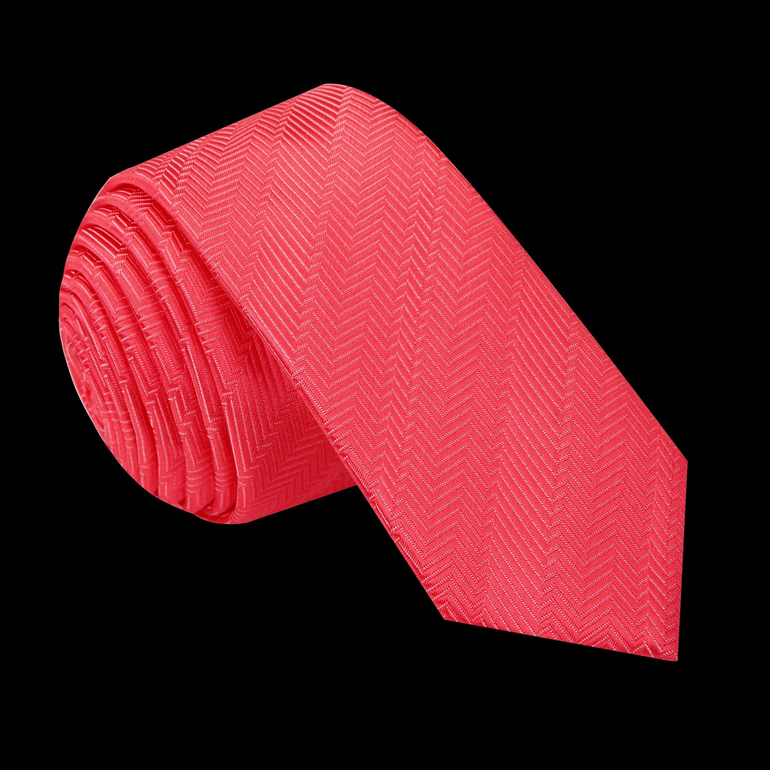 Red textured tie on a black background