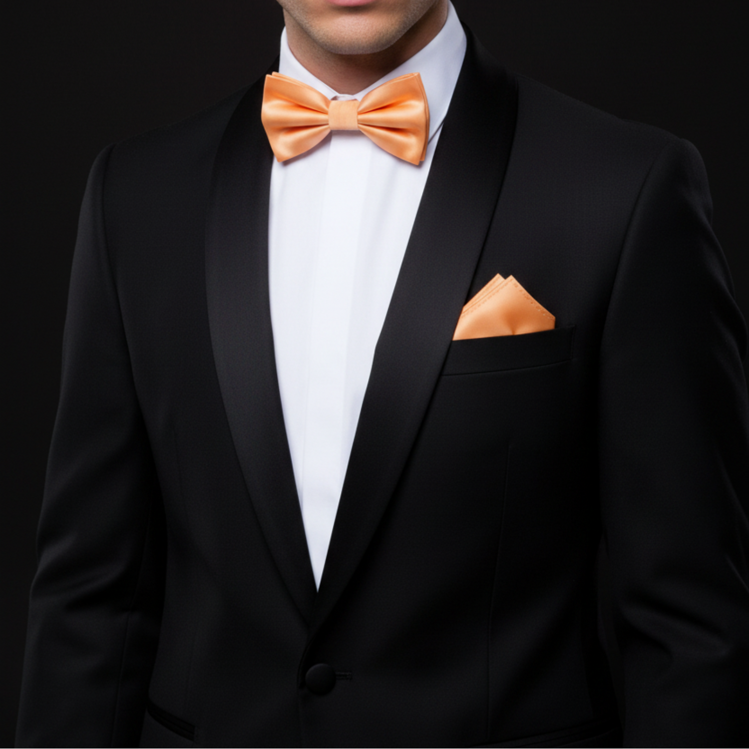 Solid Glossy Cantaloupe Bow Tie and Pocket Square