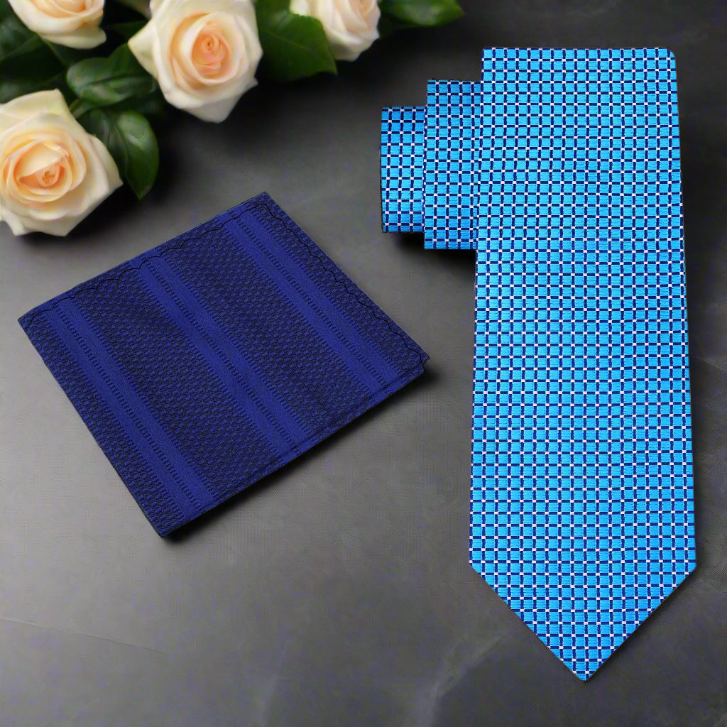 Alt View: Light Blue Geometric Necktie and Blue Square