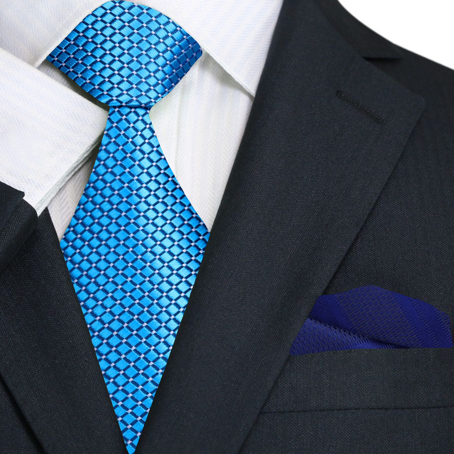 Light Blue Necktie with Small Check Texture