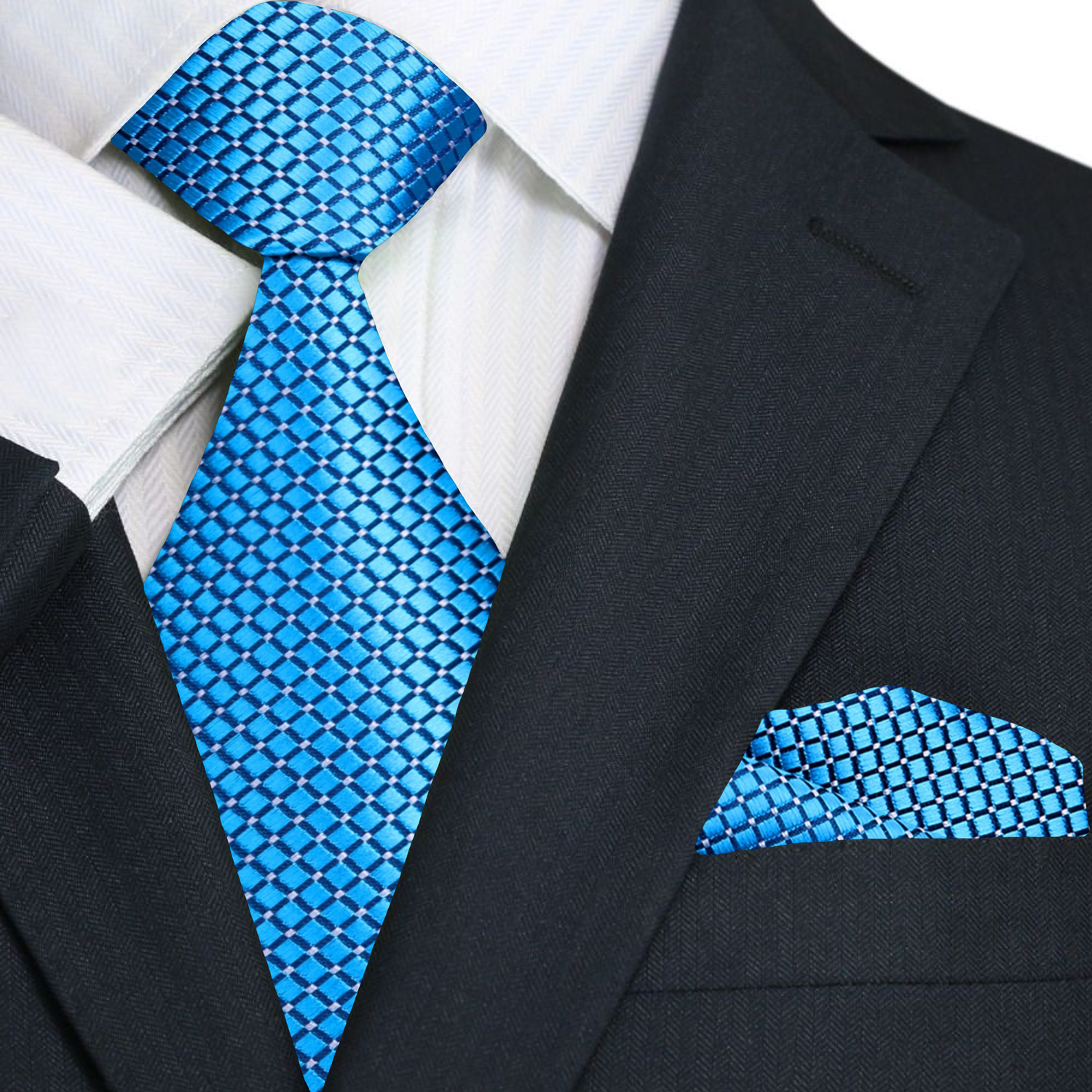 Light Blue Necktie with Small Check Texture