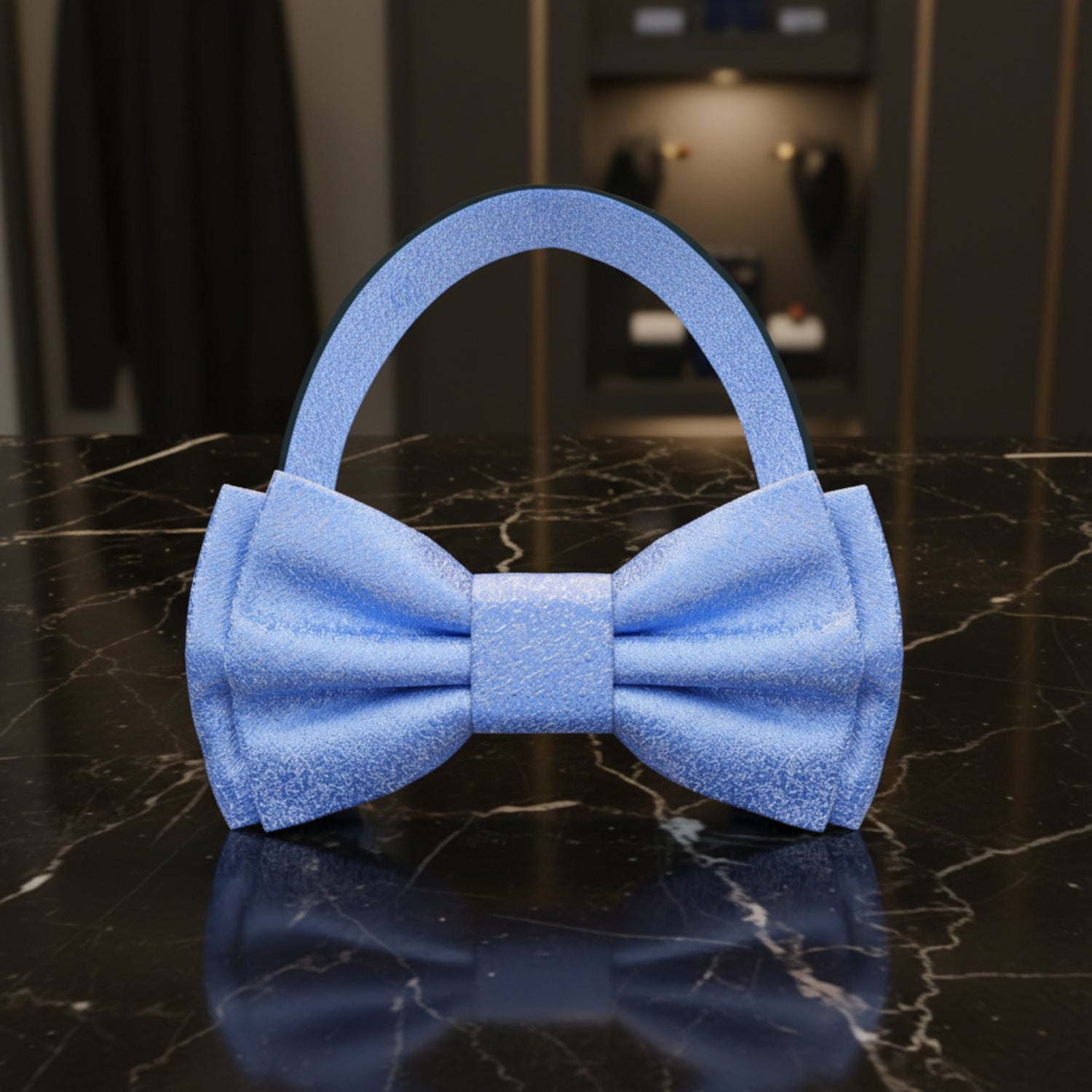 Light blue bow tie on a white background
