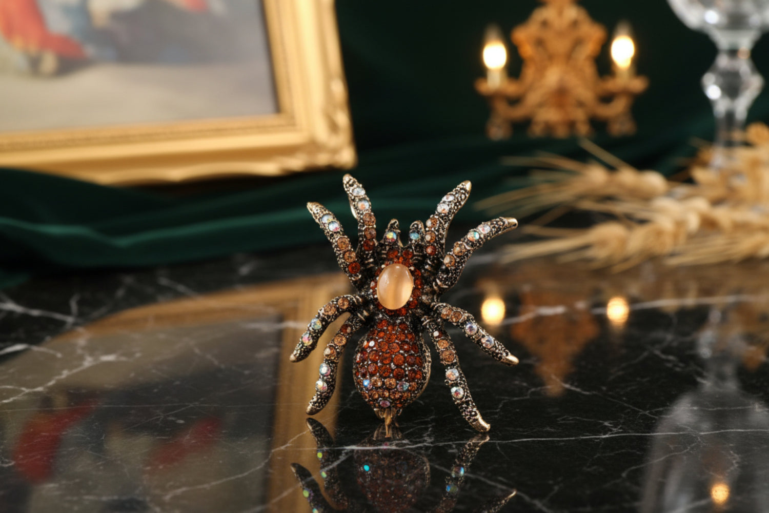 orange champagne spider lapel pin