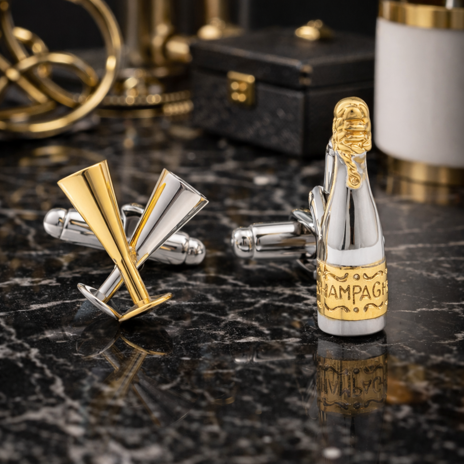 Champagne Bottle & Glass Cufflinks | Celebration & Wine Cufflinks