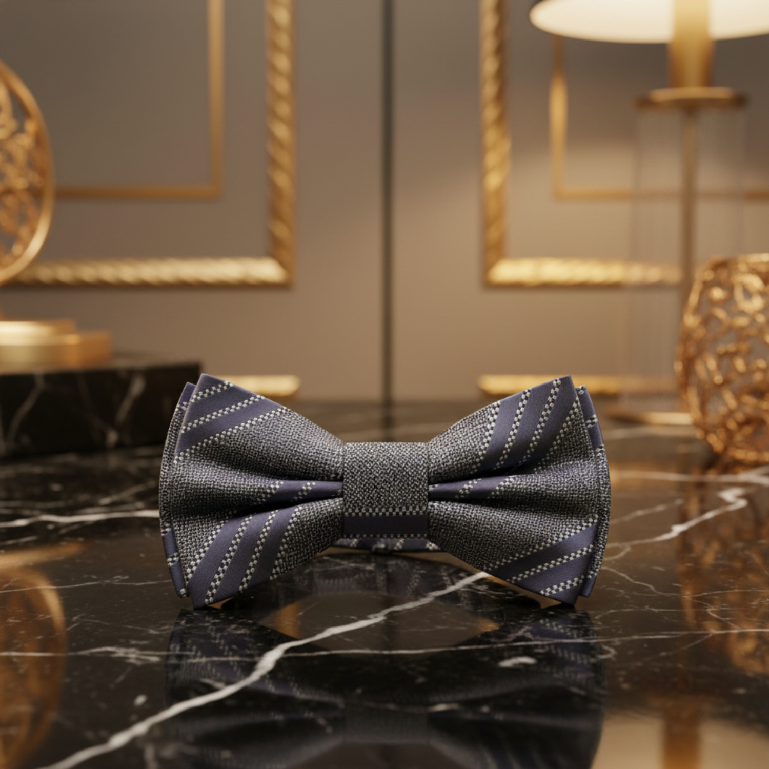 Steel Grey, Black Stripe Bow Tie Pre Tied