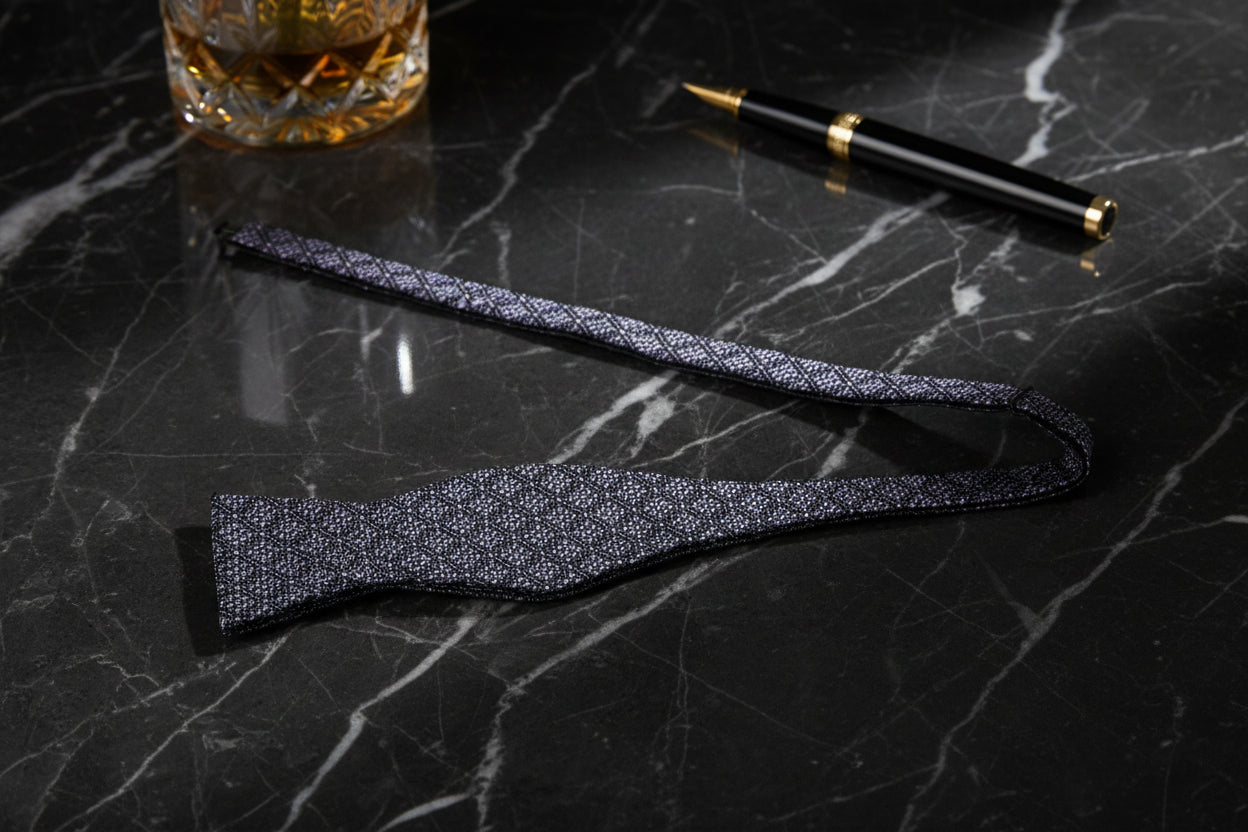 Silver and Black Geometric Self Tie Bow Tie