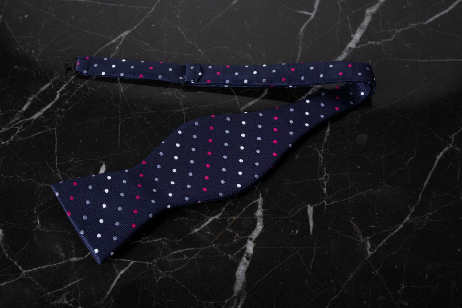 Grey with Pink and White Polka Bow Tie Self Tie