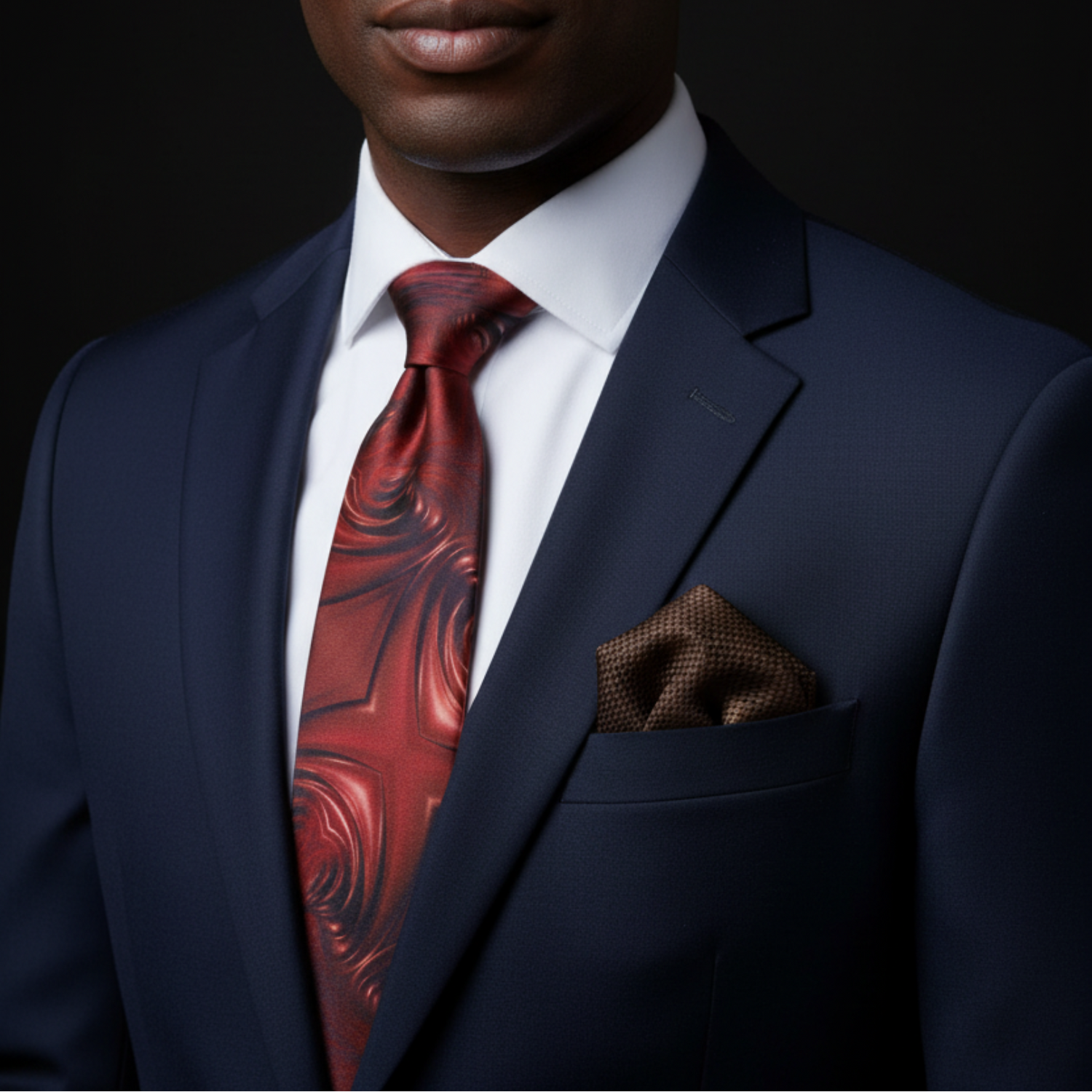 man wearing milk chocolate tie and accenting square