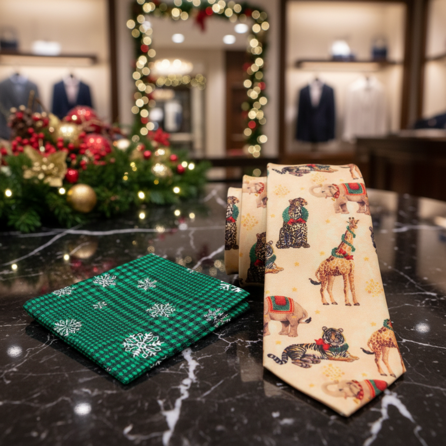 alt Yellow animals necktie and green square