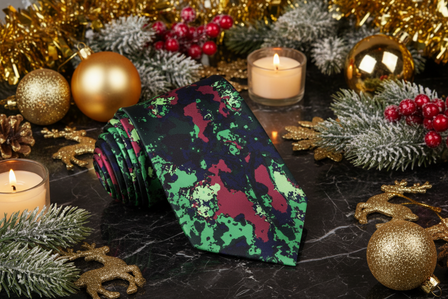 Green Red Ink Blot Necktie