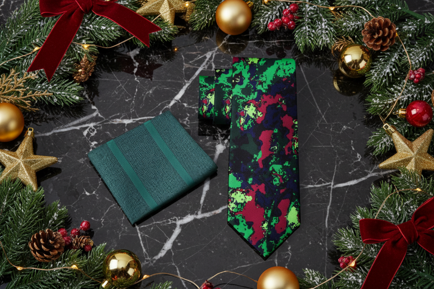 Alt Shades of Green, Red Abstract Tie and Square