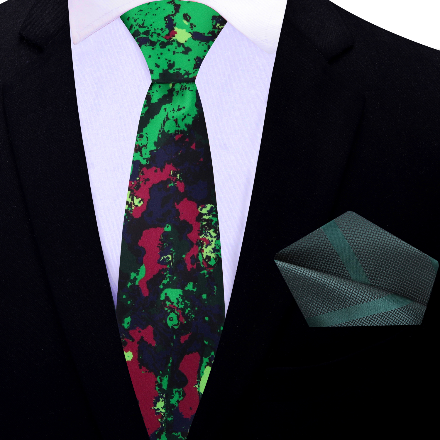 Thin Shades of Green, Red Abstract Tie and Square