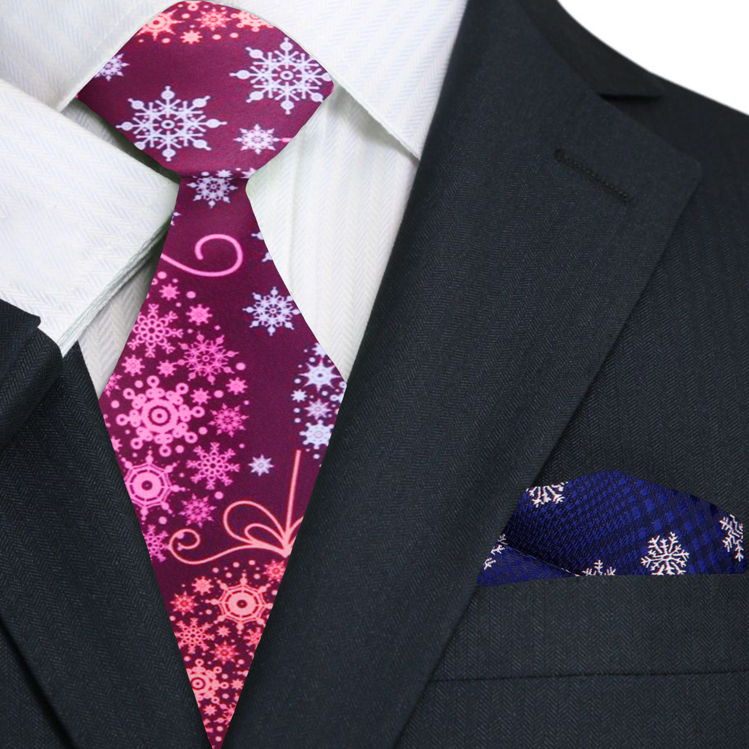 Pink, Purple Snowflakes Necktie & Accenting Square