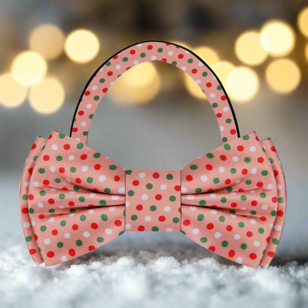 Salmon, Red, Green Polka Bow Tie Pre Tied