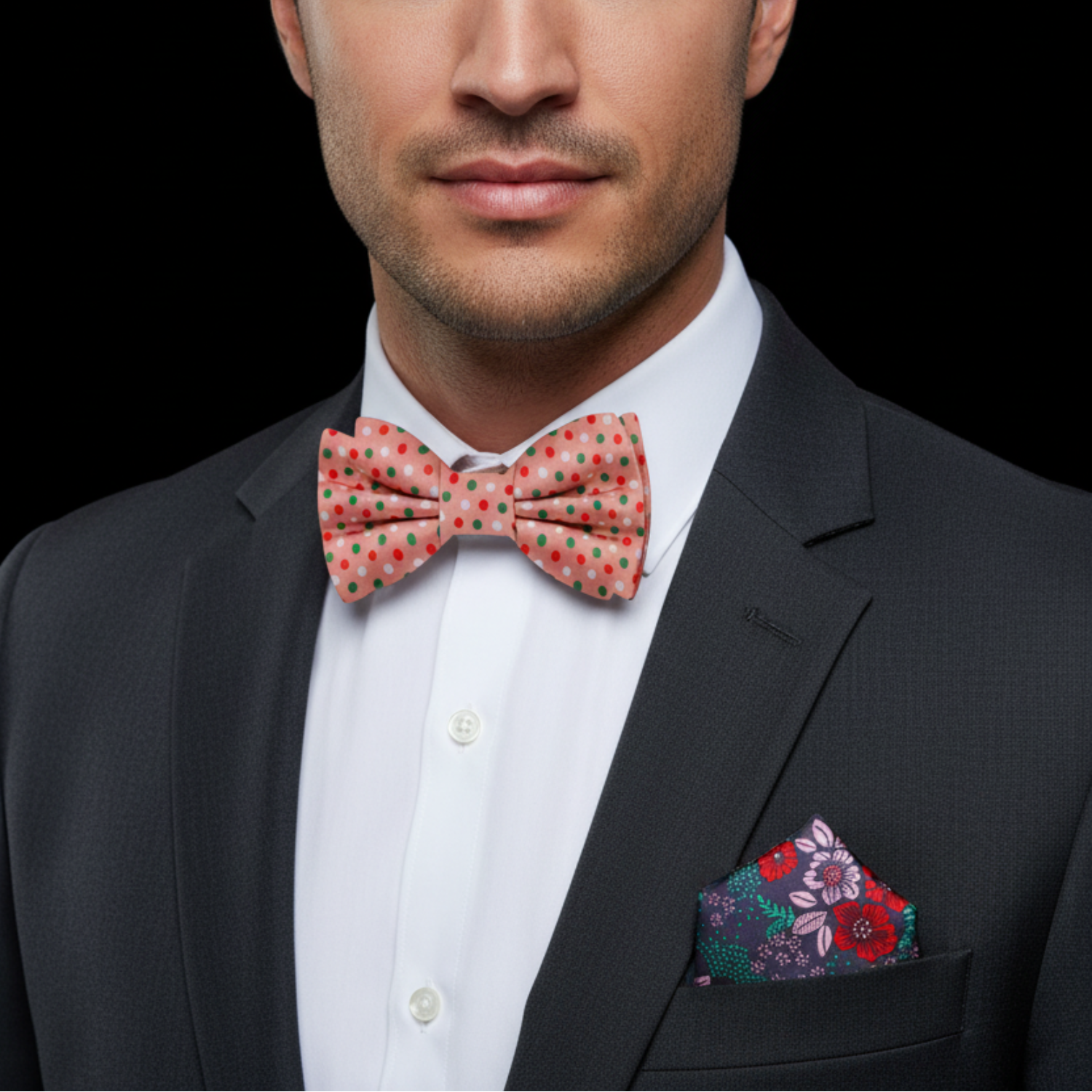 Holiday Polka Dot Bow Tie | Salmon, Red & Green