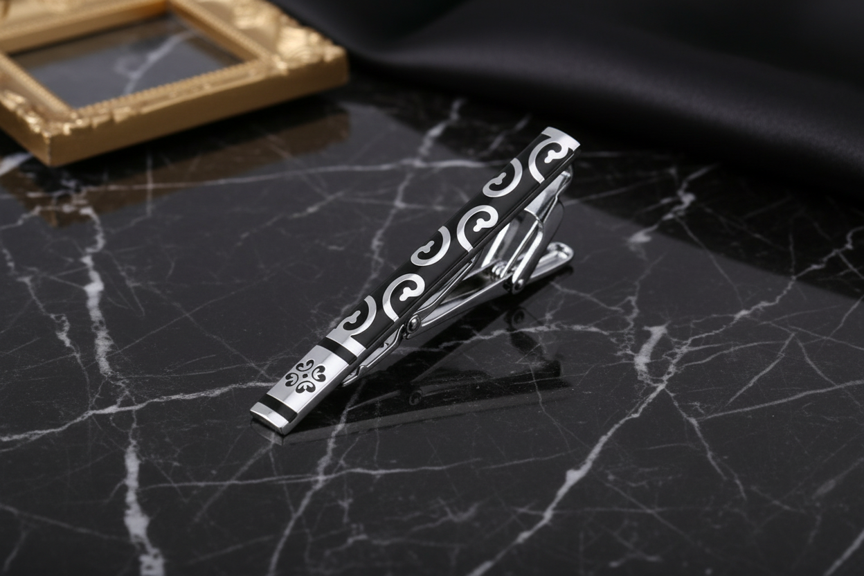 A Black Chrome intricate vine tie bar