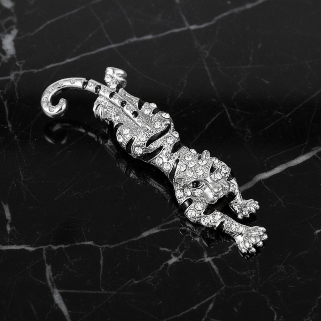 Chrome Black Tiger Lapel Pin