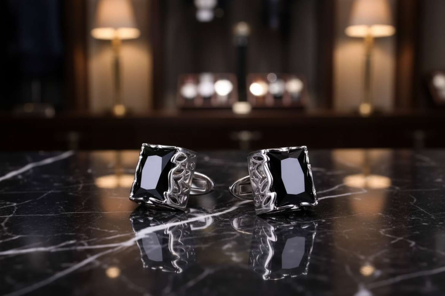 Chrome and Black Cufflinks 
