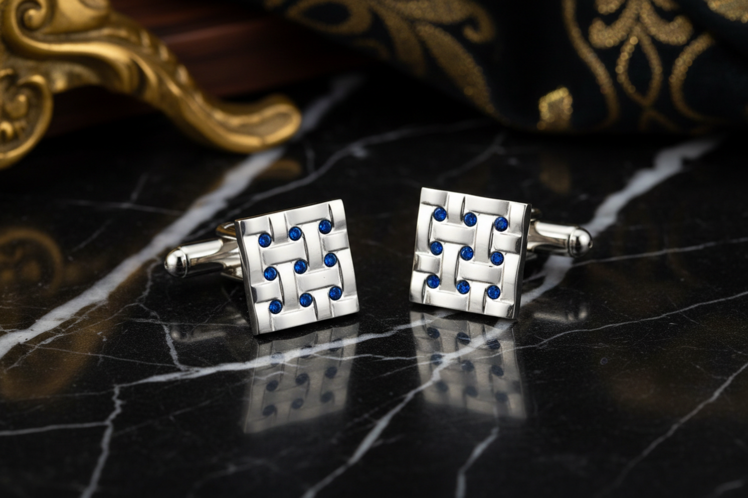 Square Chrome Blue Cufflinks