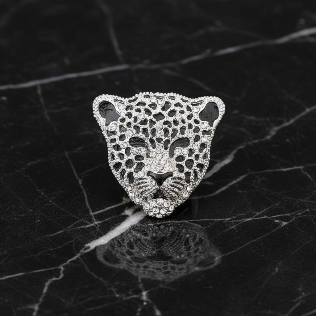 Chrome and Black Cheetah Lapel Pin