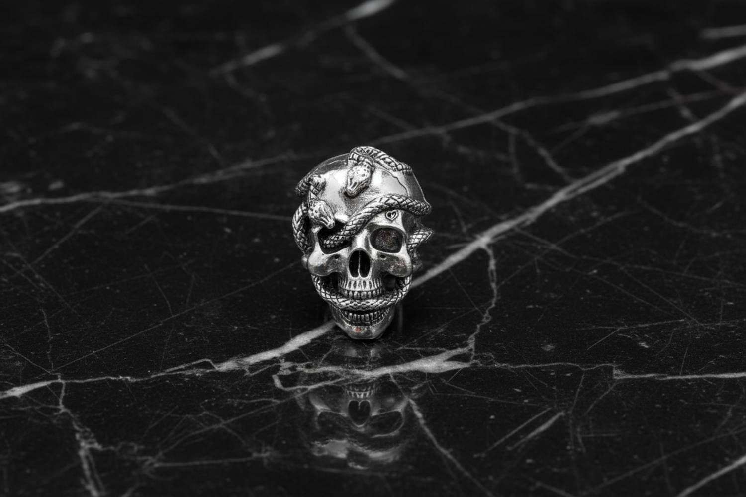Silver Colored Skull and Snake Lapel Pin