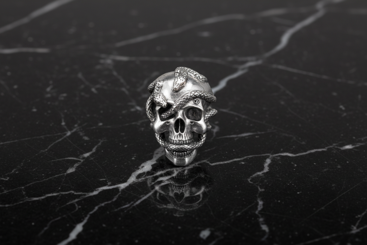 Main Silver Colored Skull and Snake Lapel Pin