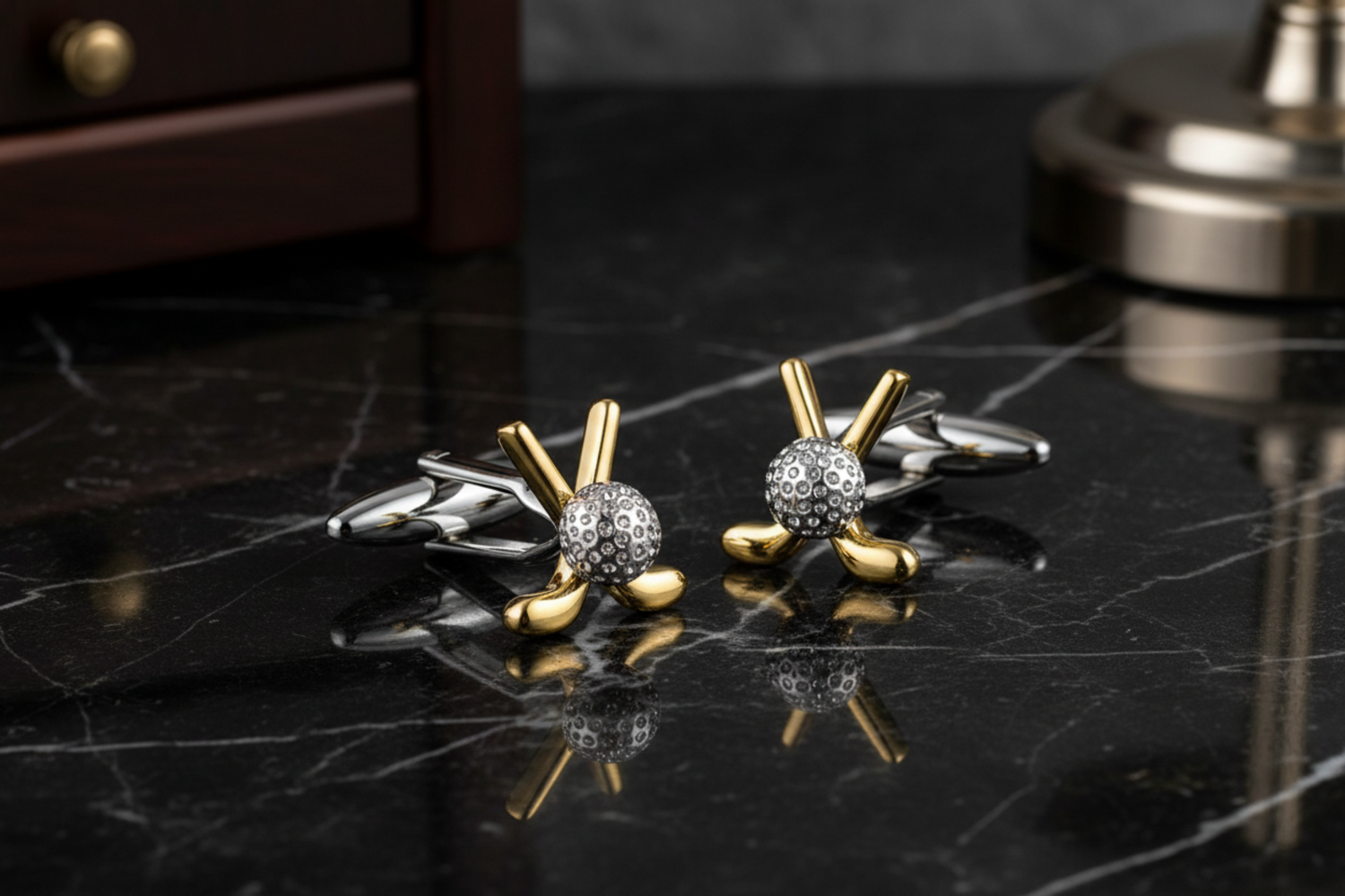 2 Gold and Chrome Cufflinks Golf
