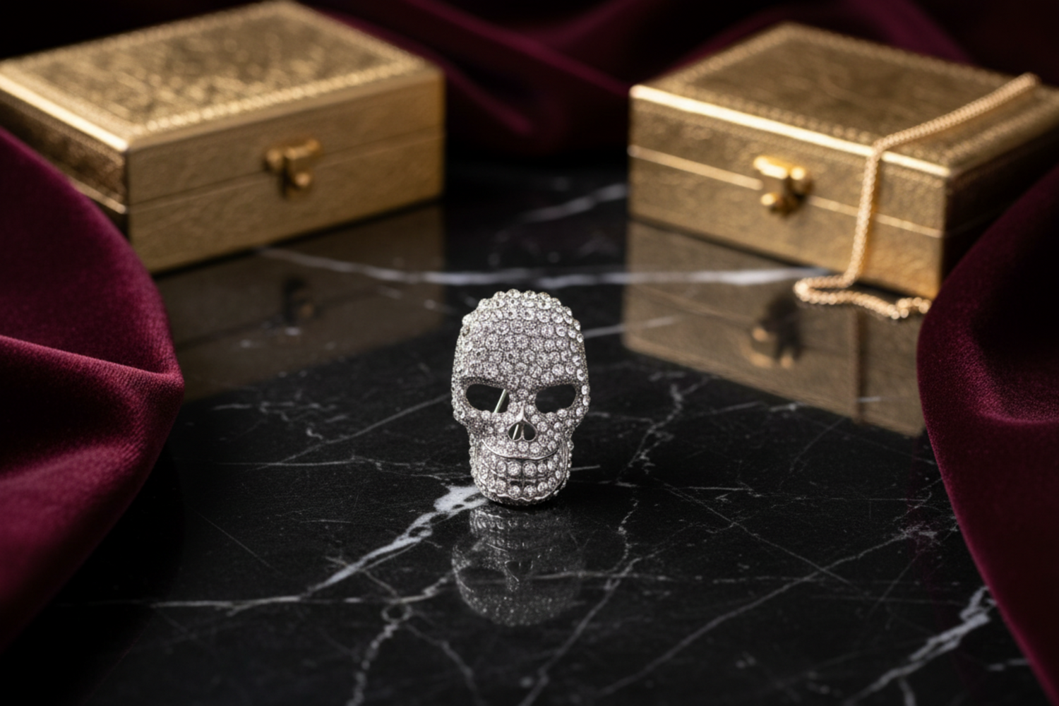 Chrome Jeweled Skull Lapel Pin