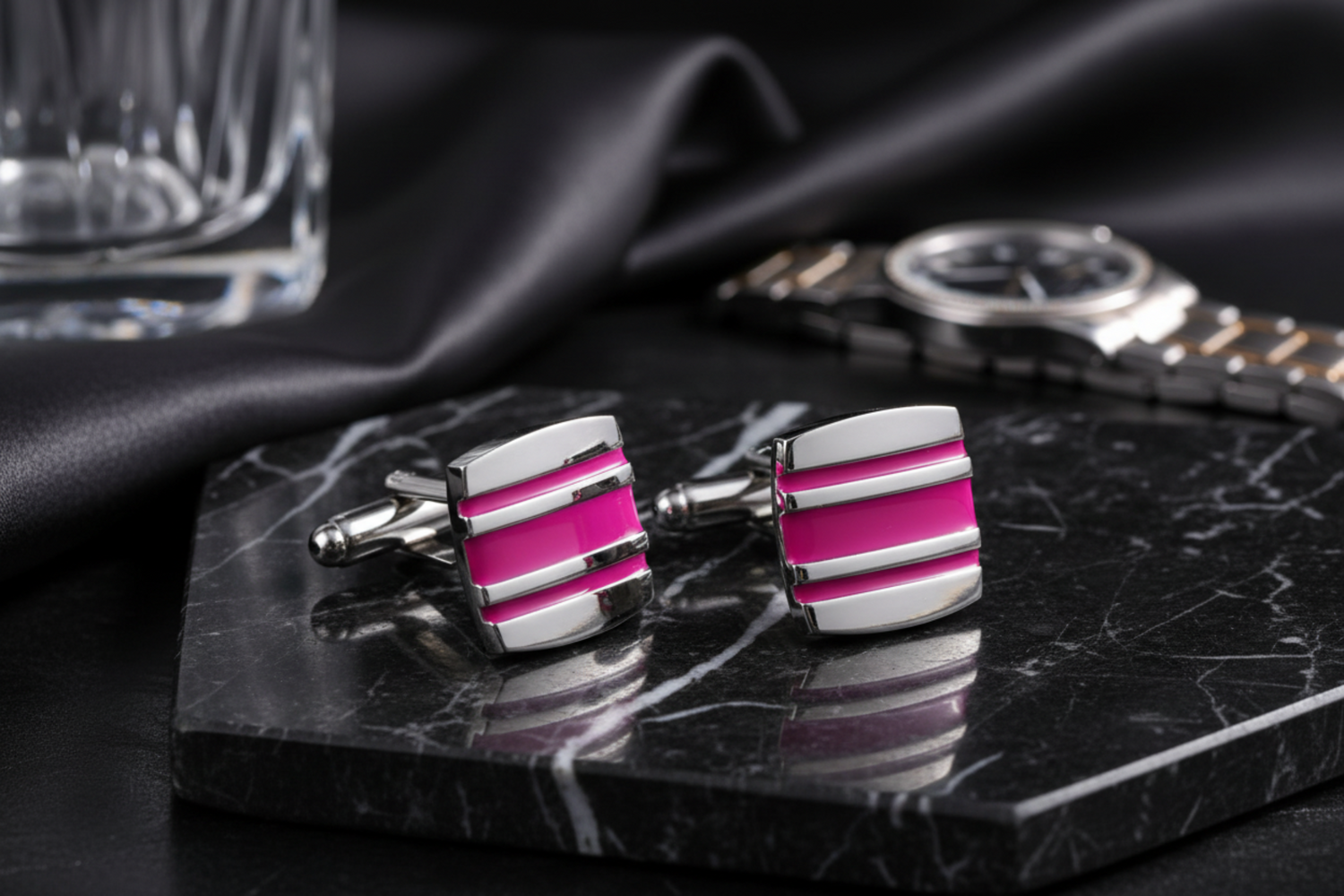 Main Chrome and Pink Cufflinks