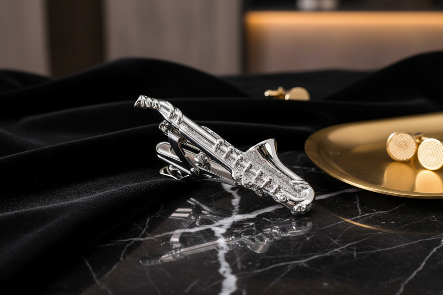 Chrome Saxophone Tie Clip