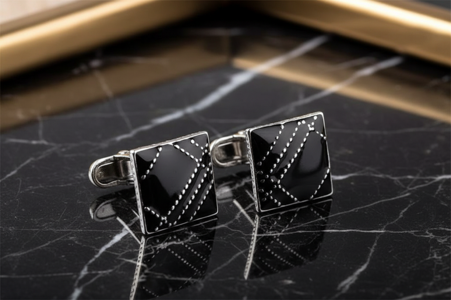 2 Black Chrome Square Cufflinks