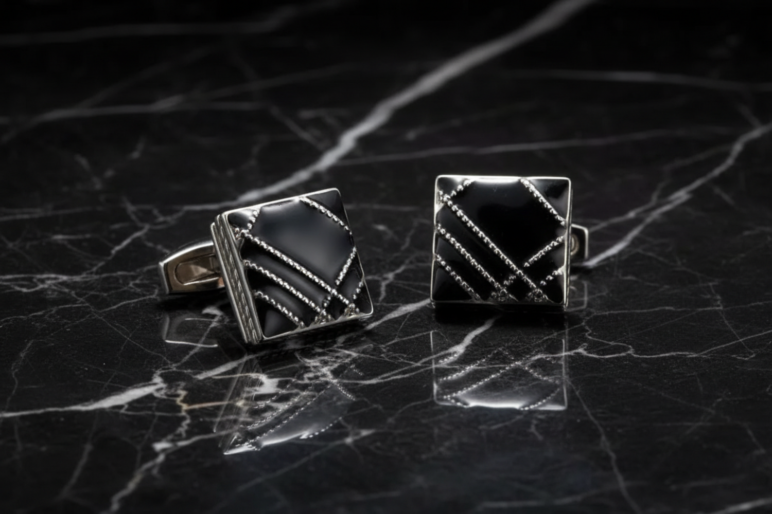 View 1 Black Chrome Square Cufflinks