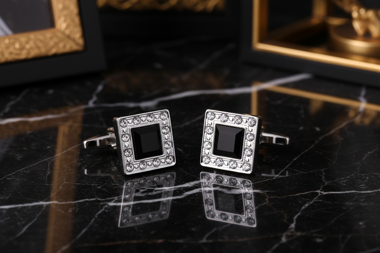 Chrome and Black Square Cufflinks