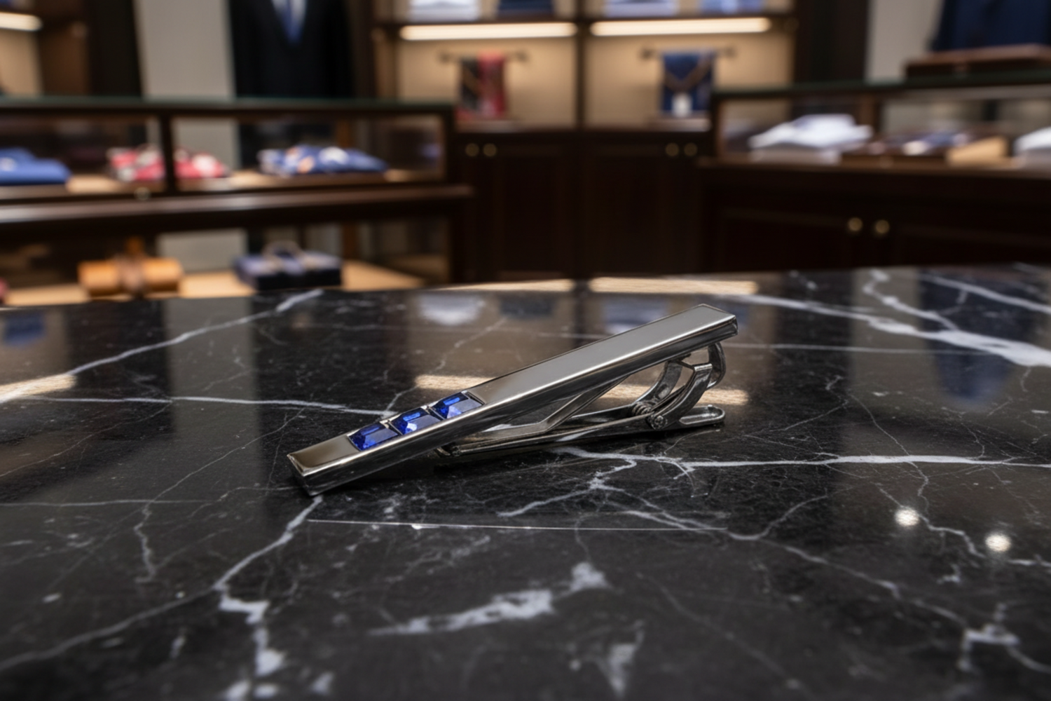 a chrome tie clip