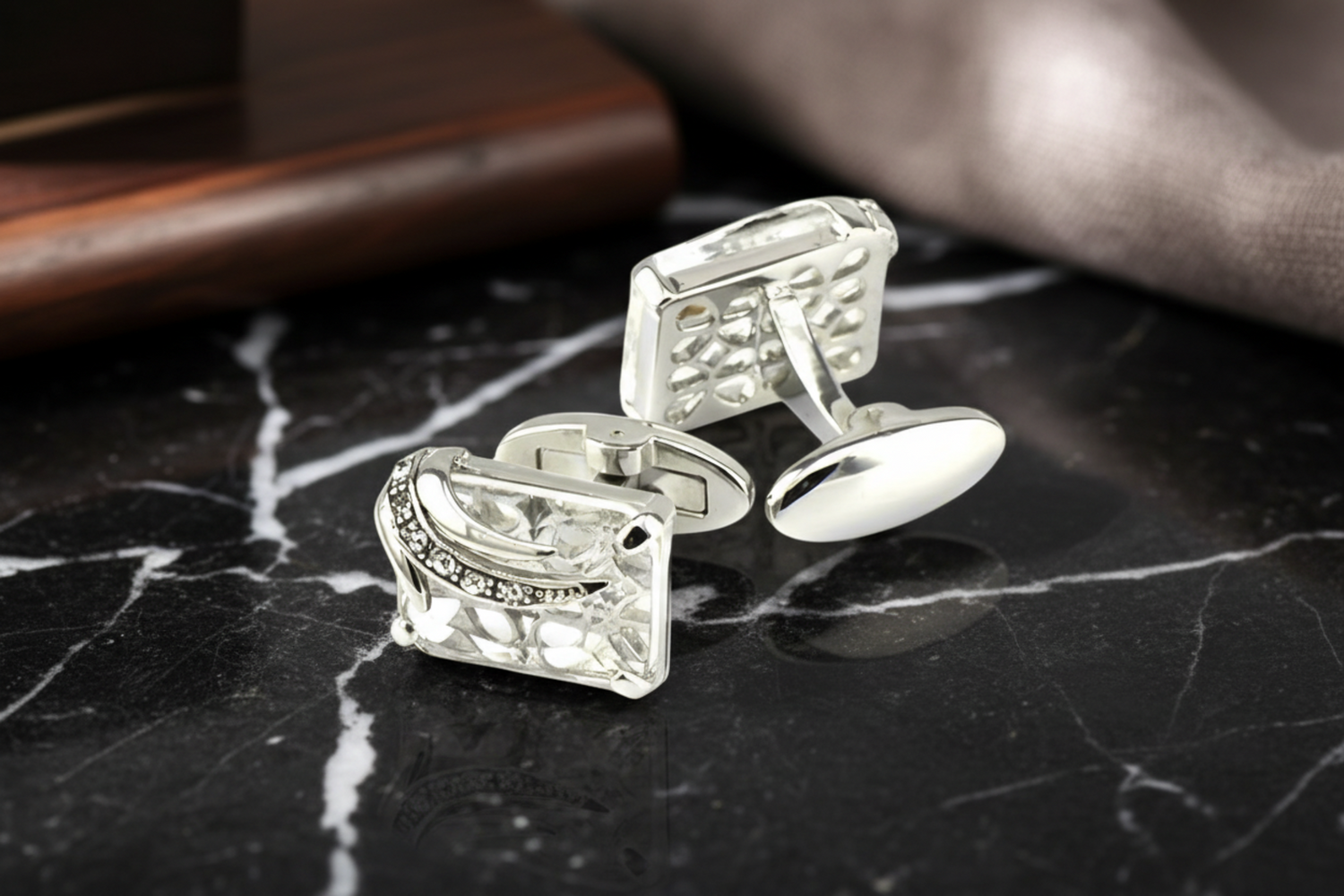 Chrome with Clear Stones Cufflinks