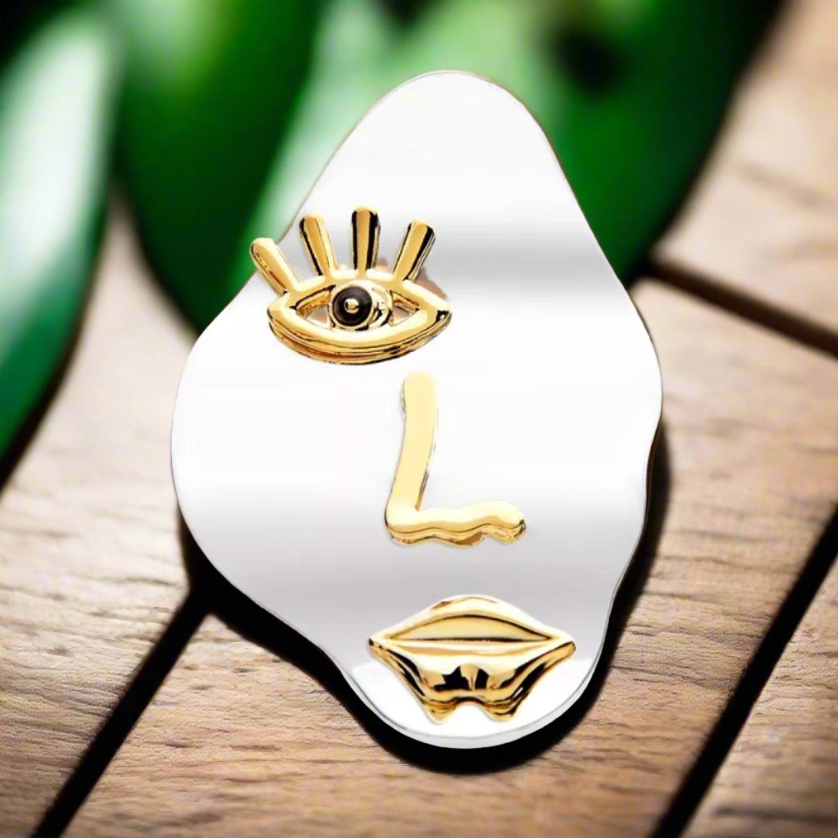 Chrome and Gold Colored Abstract Face Lapel Pin