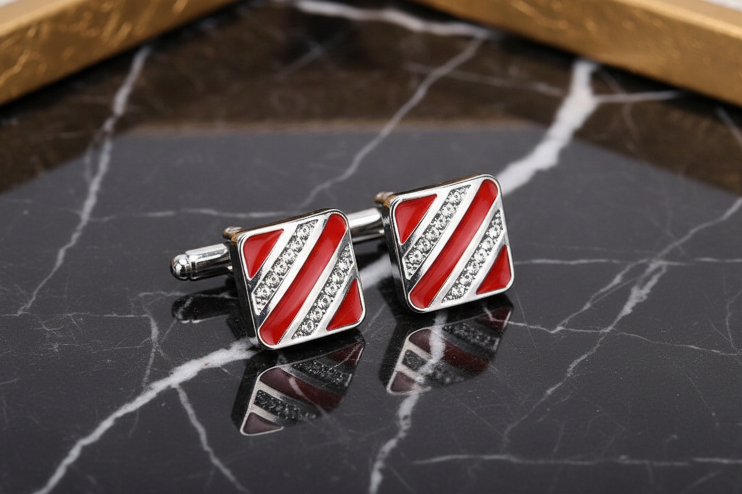 Chrome and Red Cufflinks