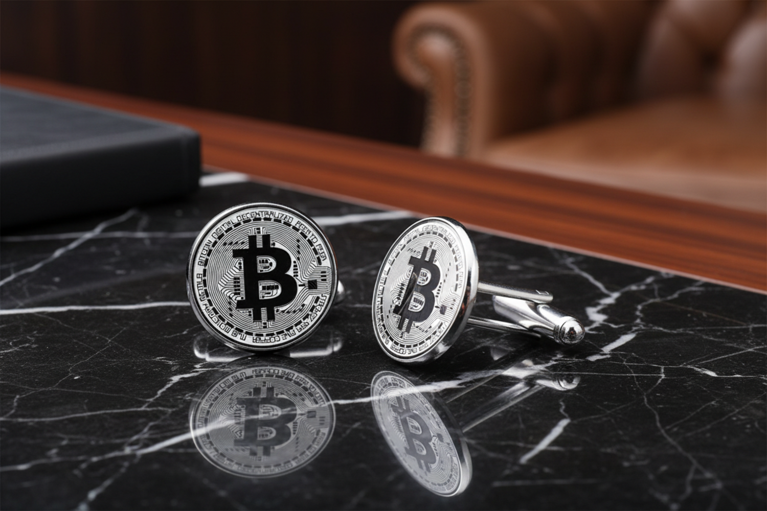 Chrome and Silver Colored Bitcoin Cufflinks
