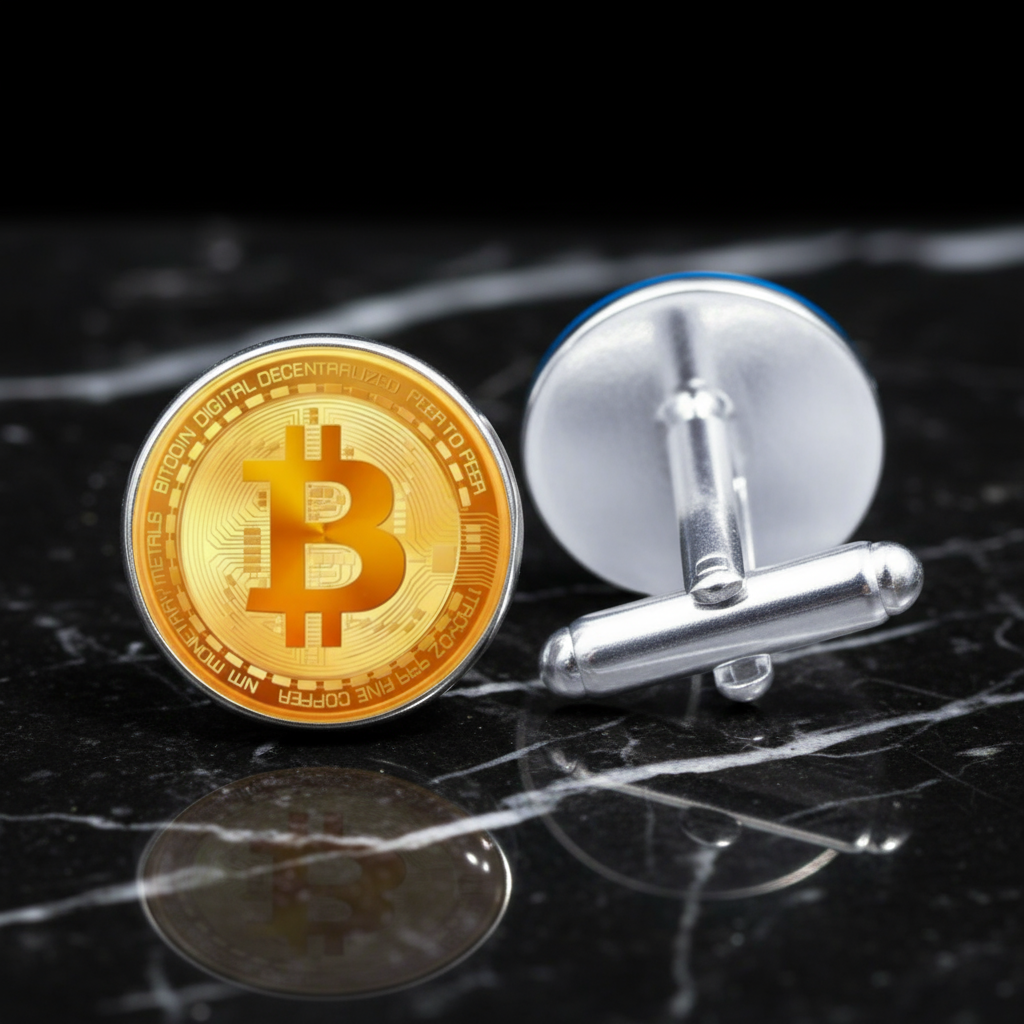 Chrome and Yellow Gold Bitcoin Cufflinks