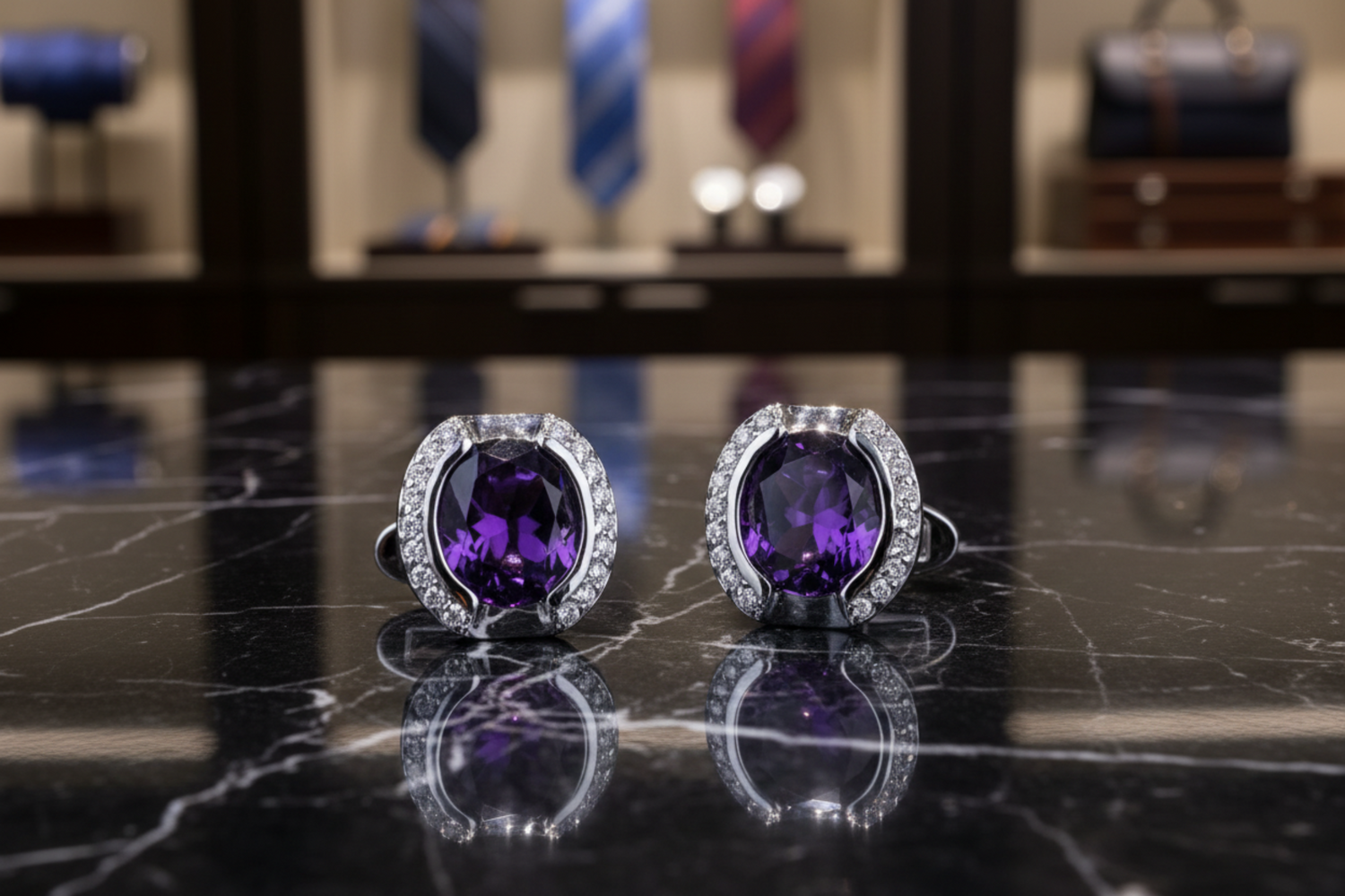 View 2: Chrome and Purple Cufflinks