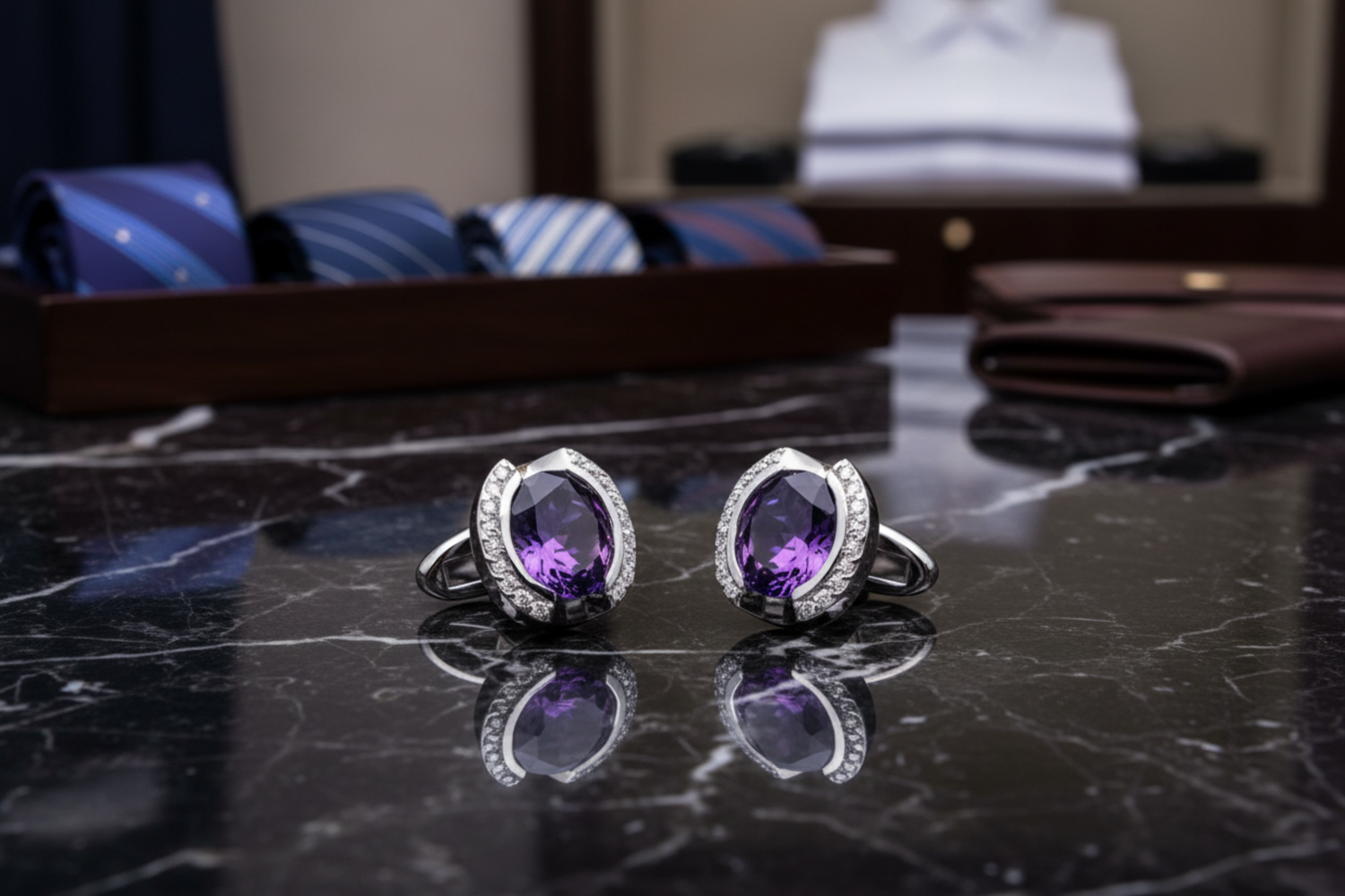View 5: Chrome and Purple Cufflinks