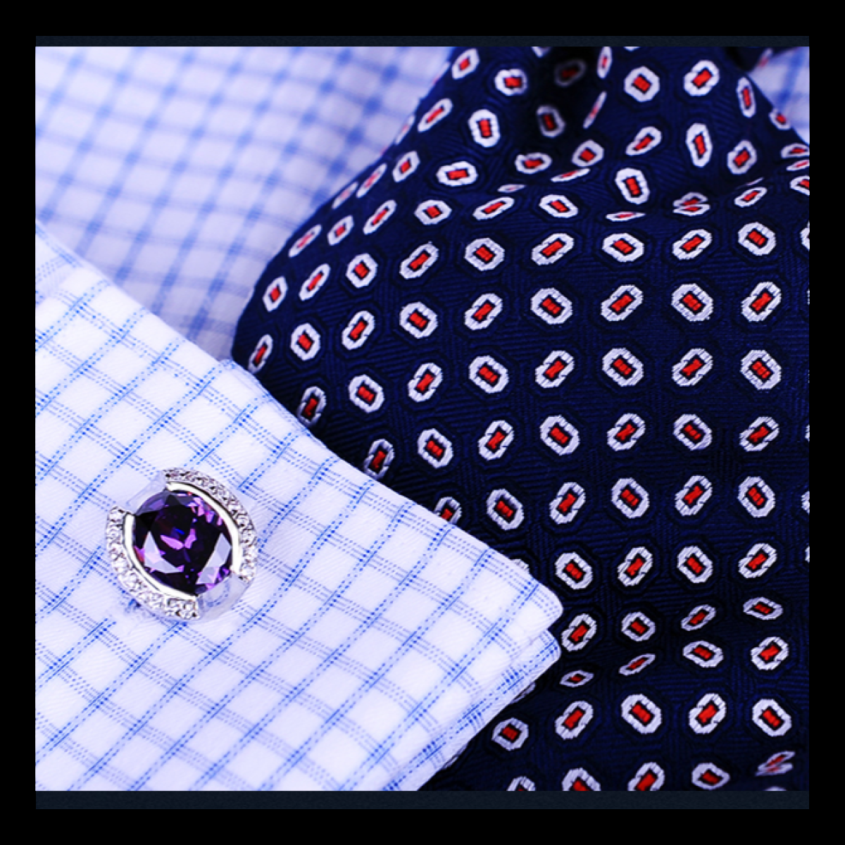View 3: Chrome and Purple Cufflinks