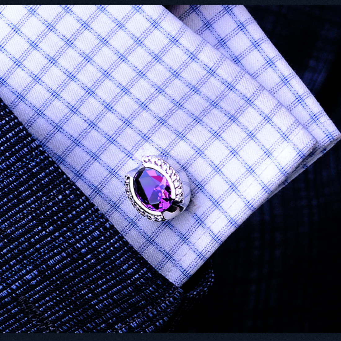 View 4: Chrome and Purple Cufflinks
