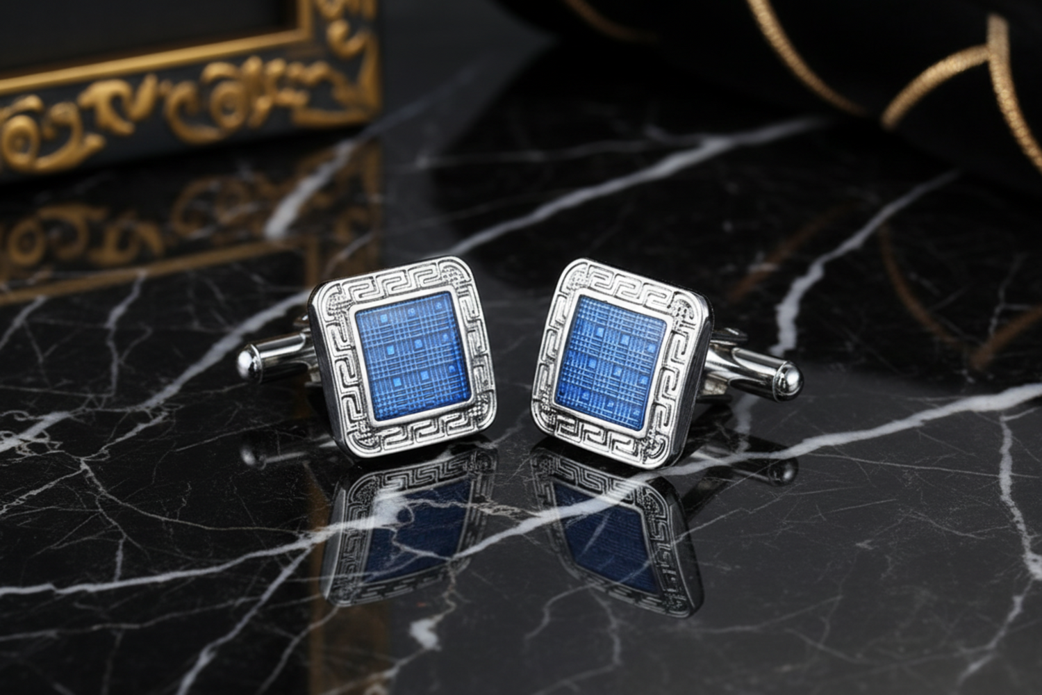 Chrome with Blue Center Cufflinks