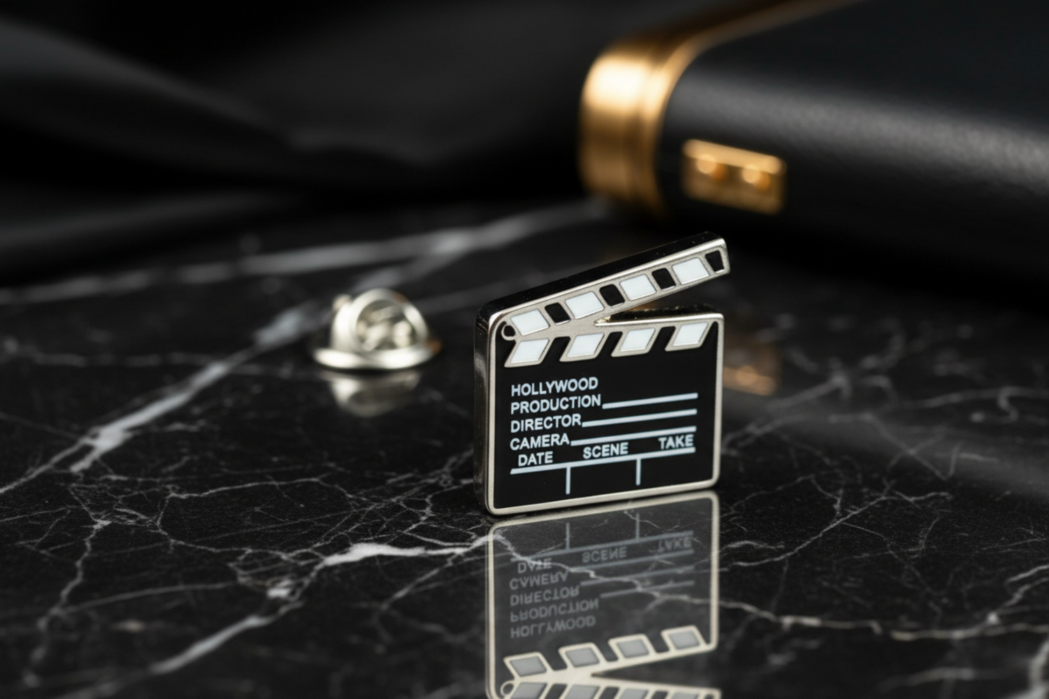 clapboard lapel pin